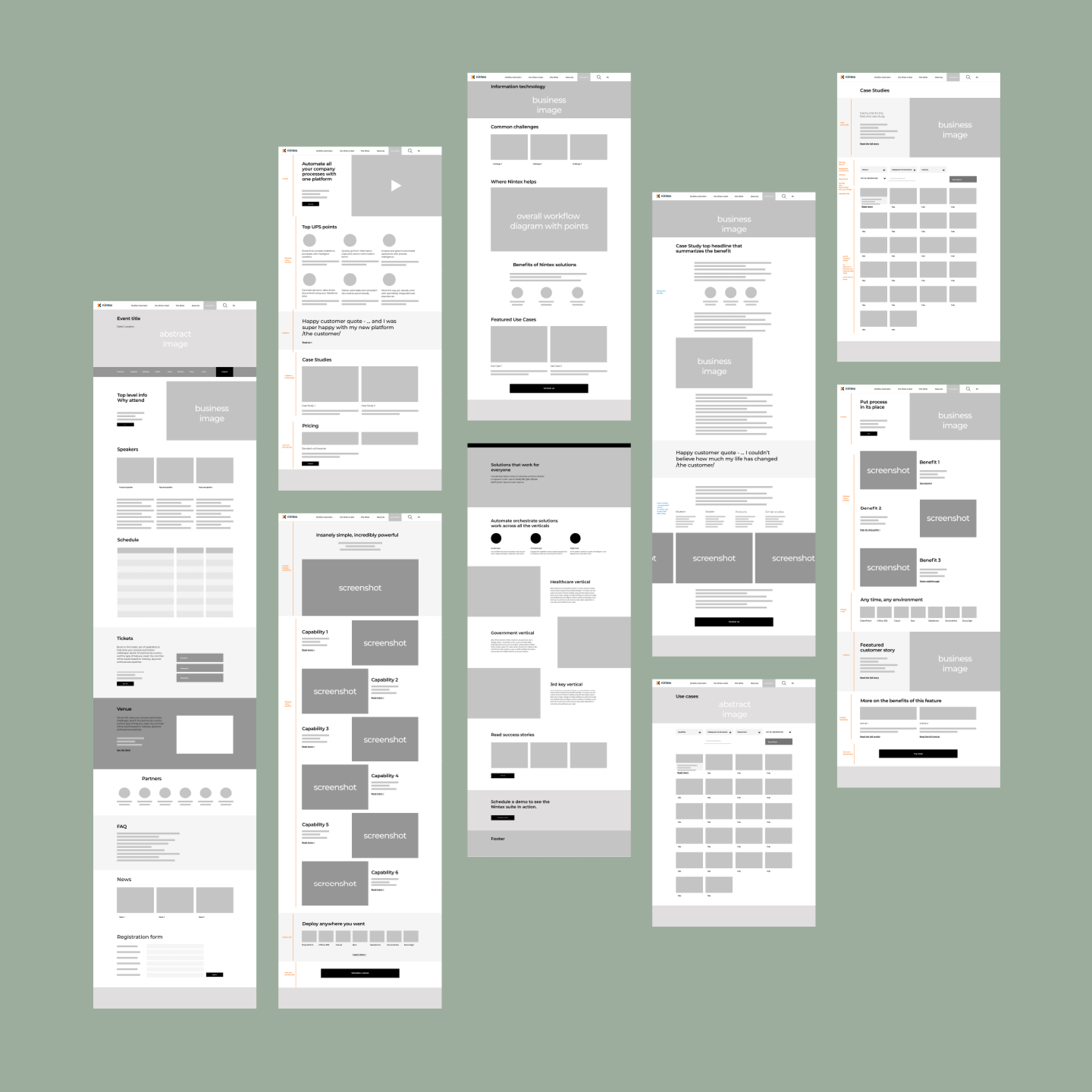 Early wireframes of page architecture
