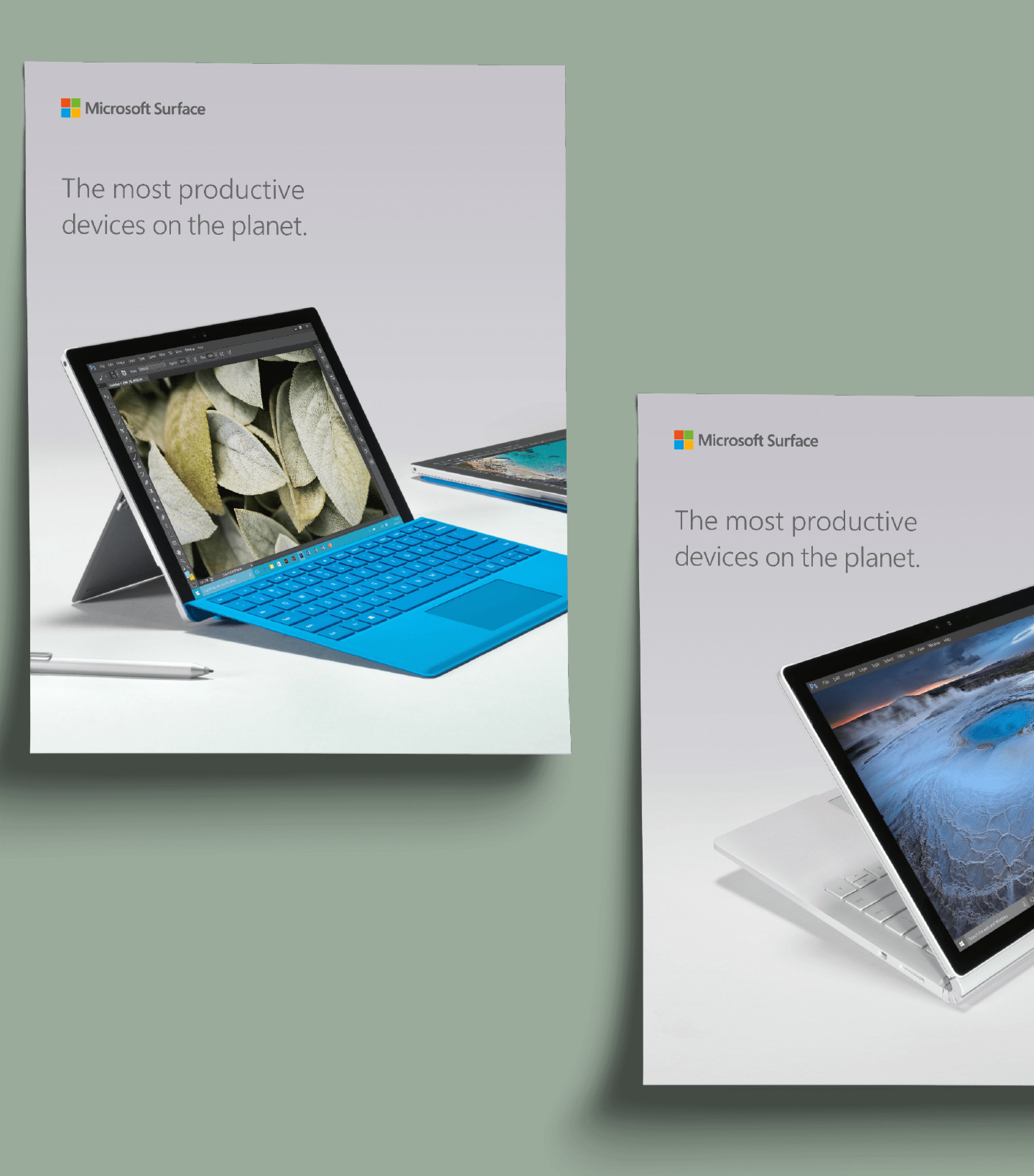 Posters for Surface pro and Surface book showcasing the new photography style