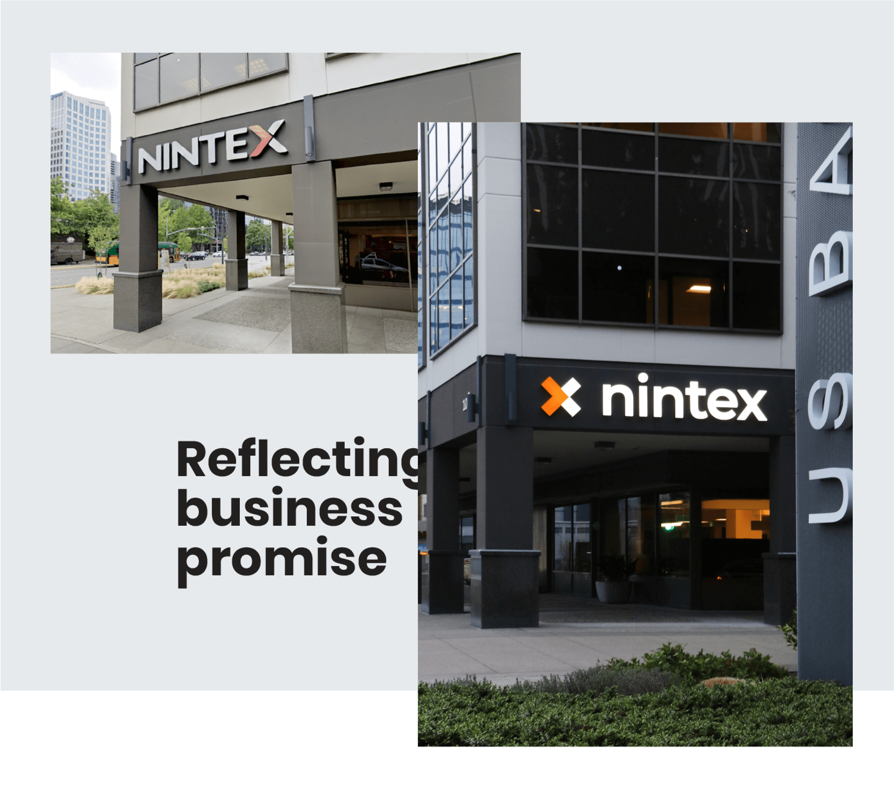 Photo of the headquarters with old and new logo