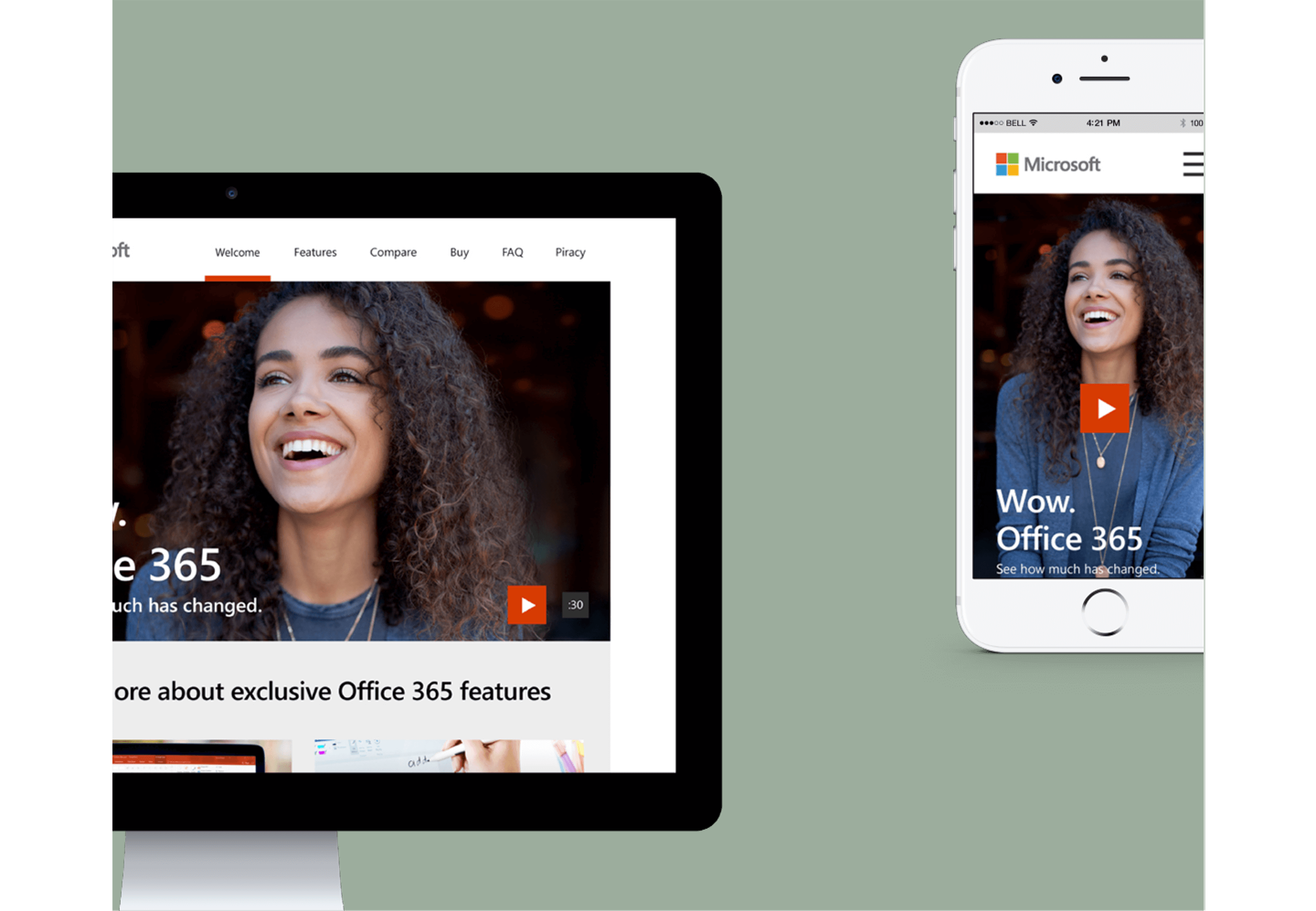 Office 365 product page on desktop and mobile with new photography style