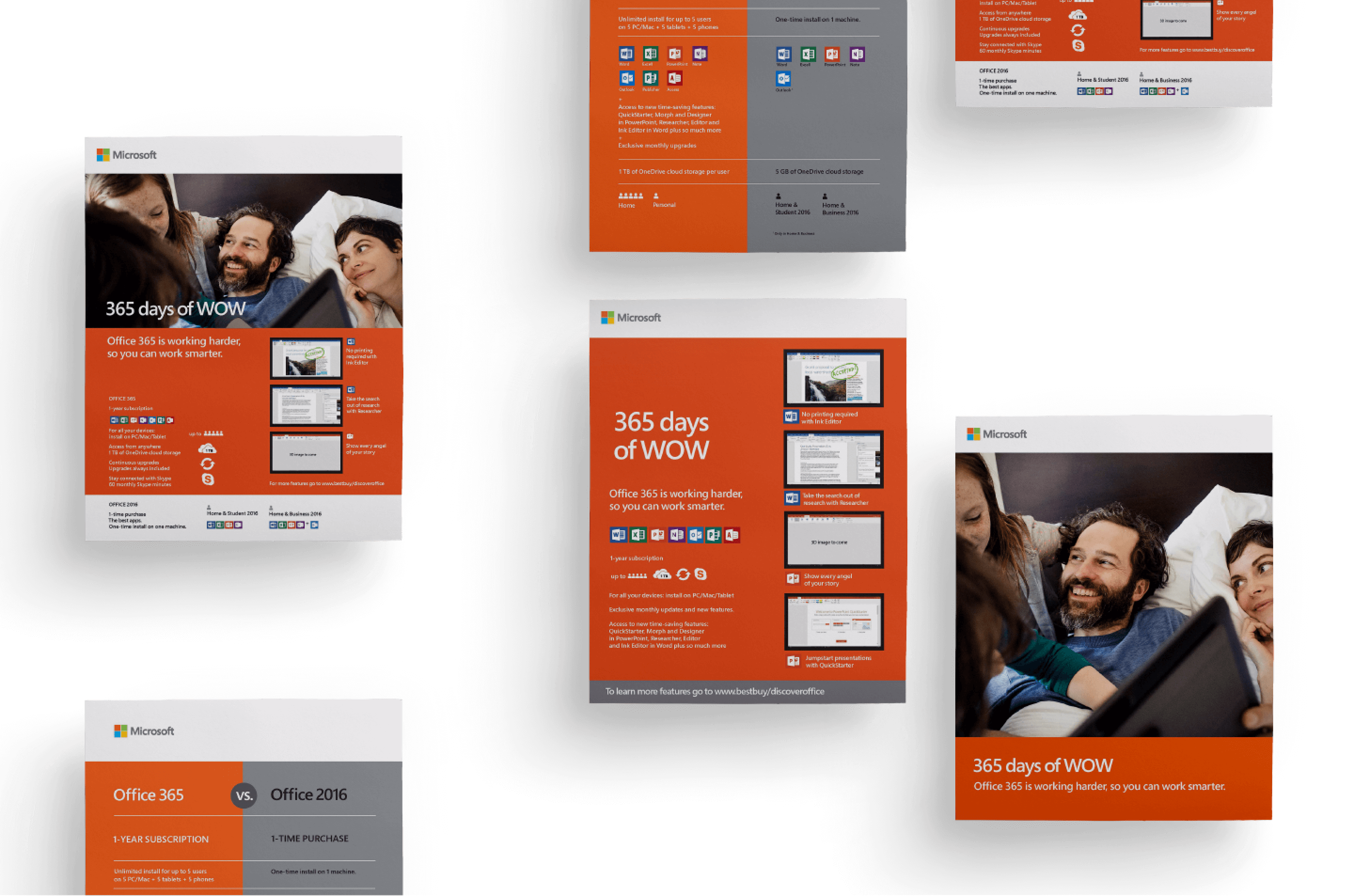 Office 365 iterations for posters: focusing on step-by-step decision-making, side-by-side comparison, and recommendation of 365 over other versions