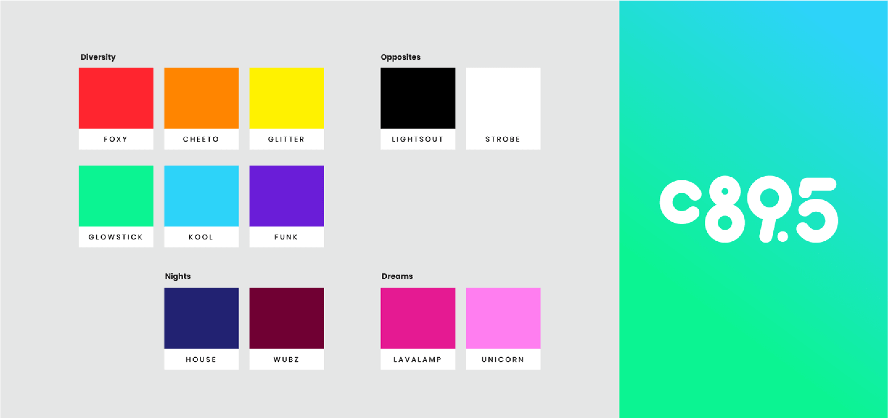 Vibrant colour palette for the new brand