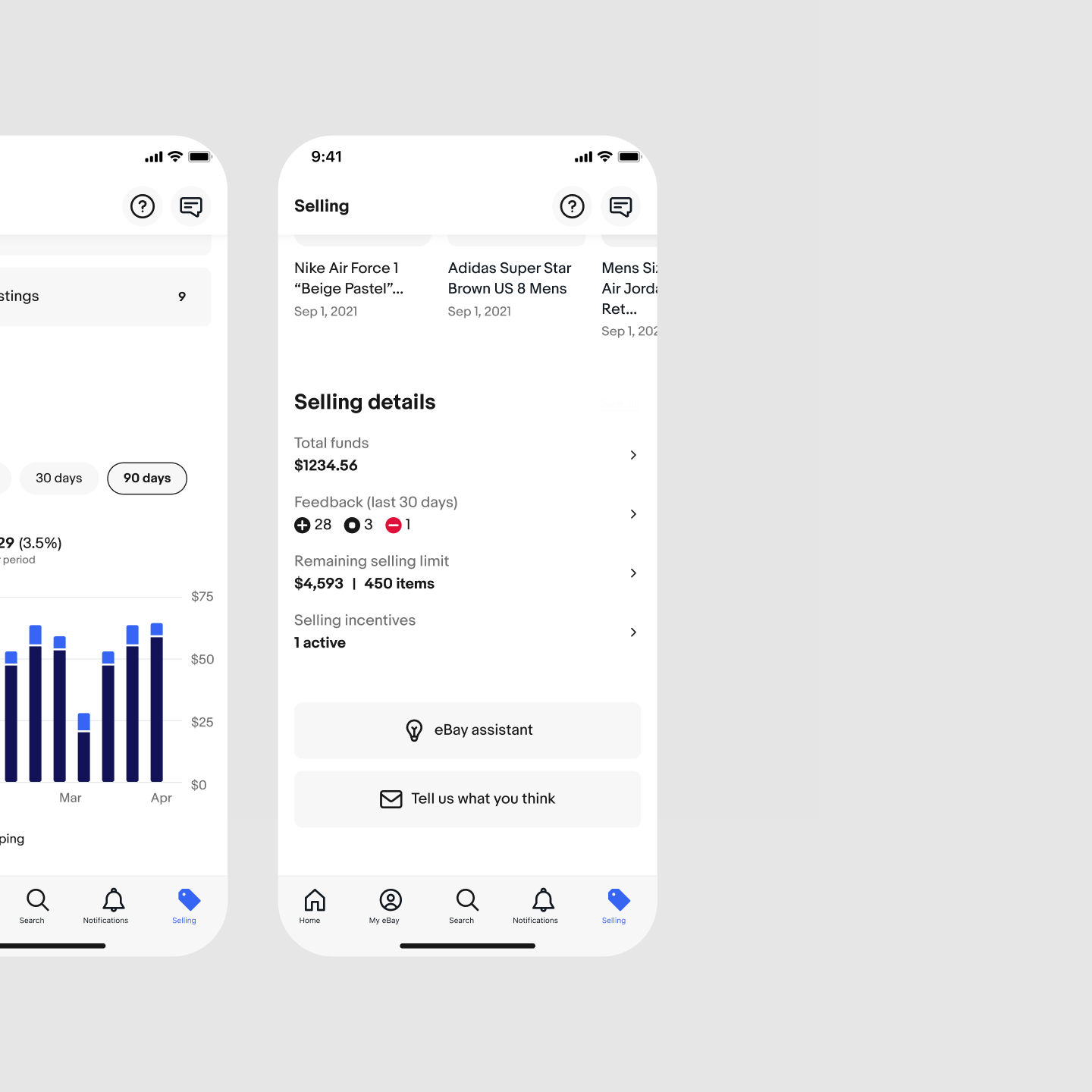 Showcase of the redesigned overview page: performance and selling details modules