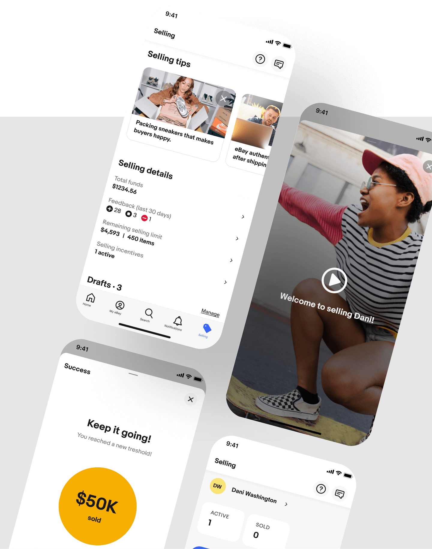Screens showing emotional engagement: welcome video and milestone celebration