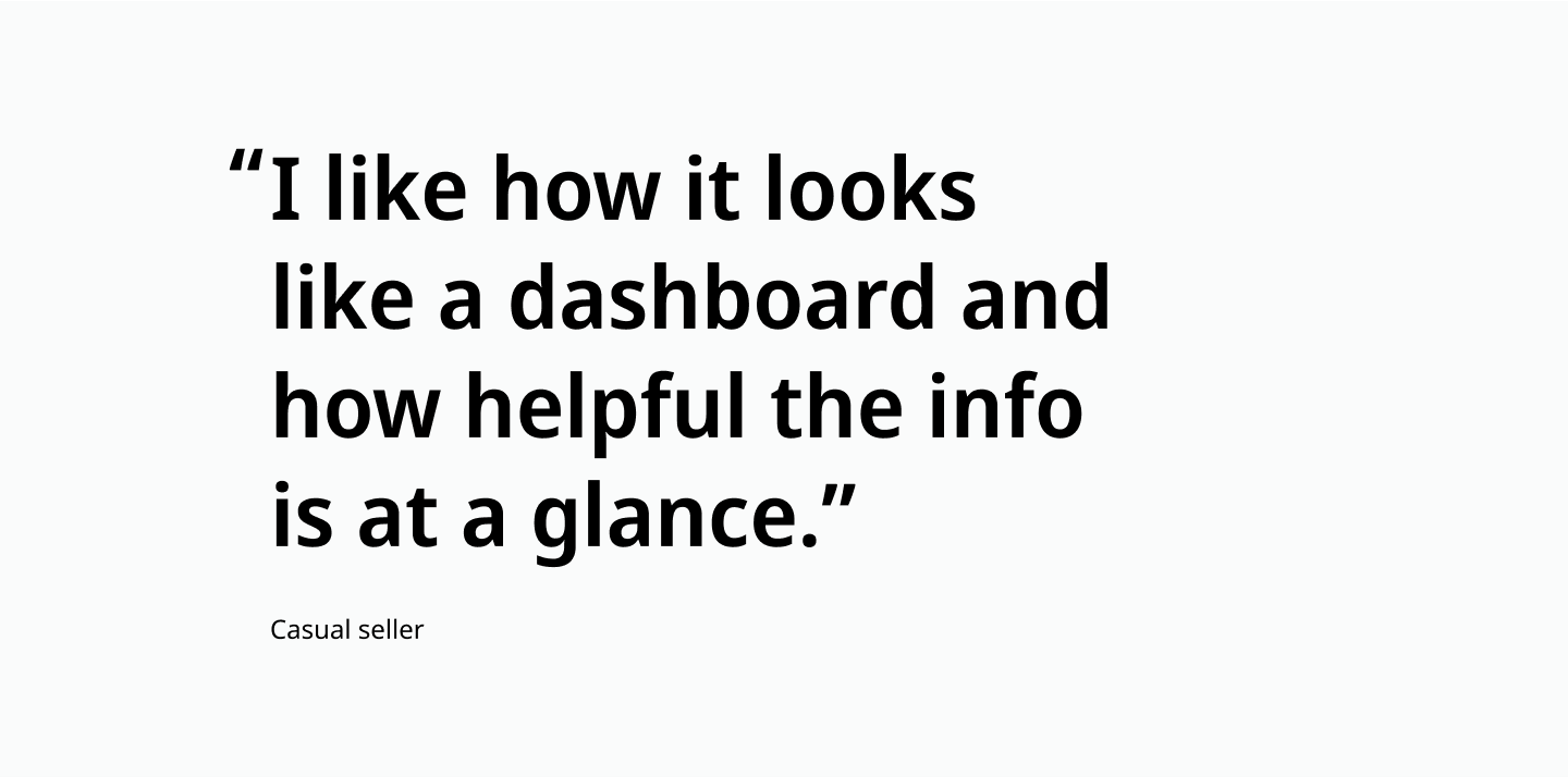 I like how it looks like a dashboard and how helpful the info is at a glance. Quote by casual seller