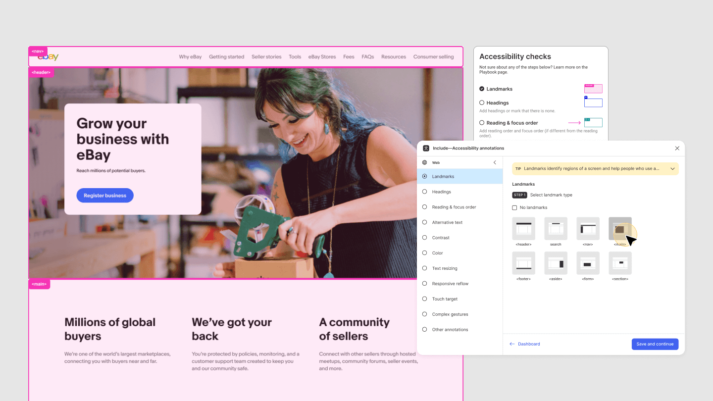 Landmark step that shows adding the Main landmark using the Include plugin
