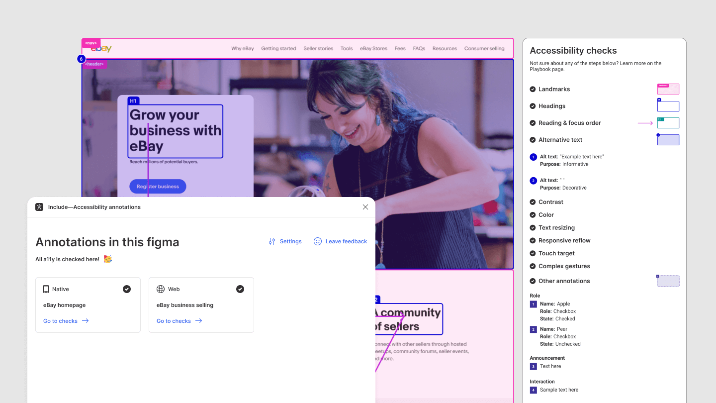 Plugin dashboard showing annotations for selected page are complete with the annotated mockup in the background